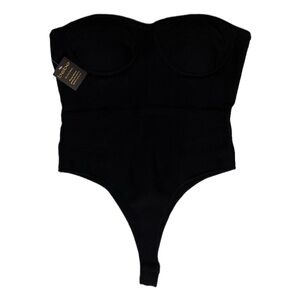 BEBE Seamed Black Strapless Bodysuit